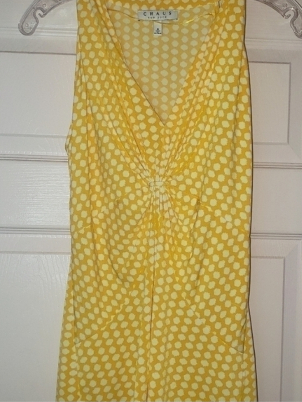 Chaus Yellow Polka Dot Knot-Front Sleeveless Top Size Small